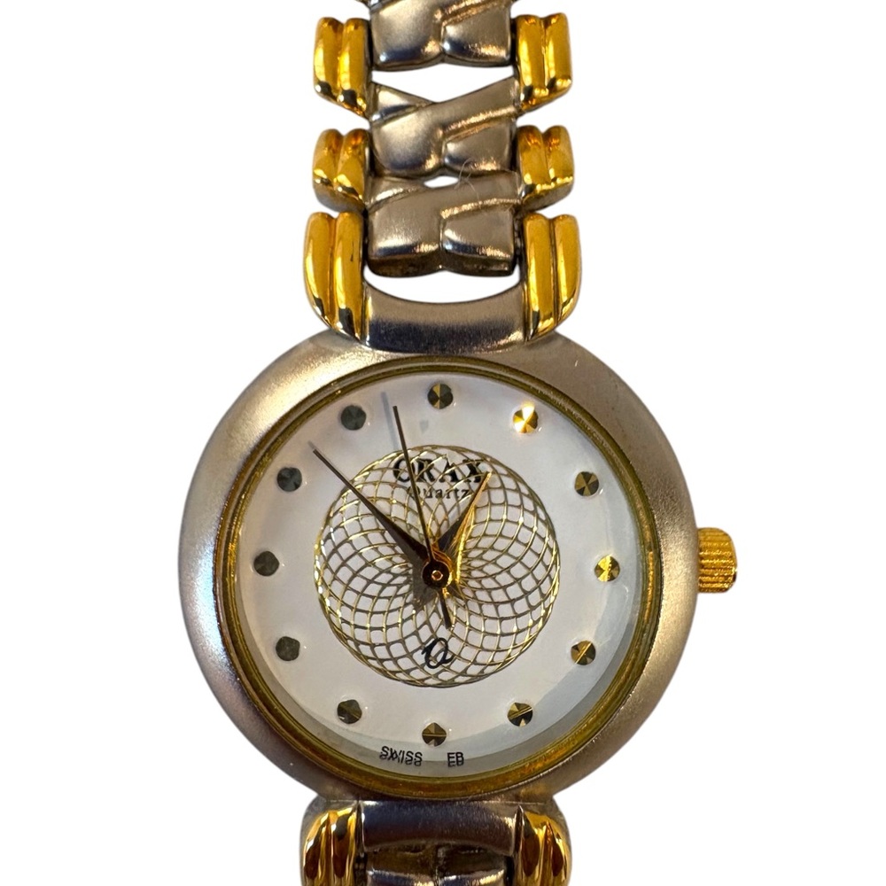 Orax 18K Gold Plated Quartz Dauphine Analog Stick readout Swiss EB Women's Watch